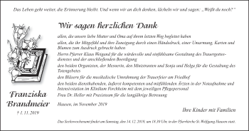 Anzeige von Franziska Brandmeier von MGO