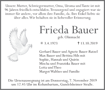Anzeige von Frieda Bauer von MGO