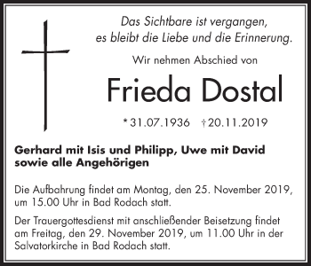 Anzeige von Frieda Dostal von MGO