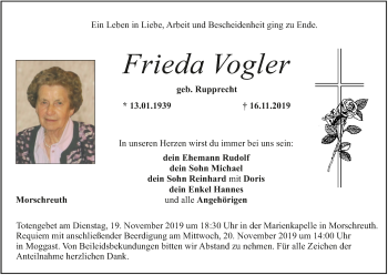 Anzeige von Frieda Vogler von MGO