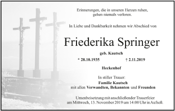 Anzeige von Friederika Springer von MGO