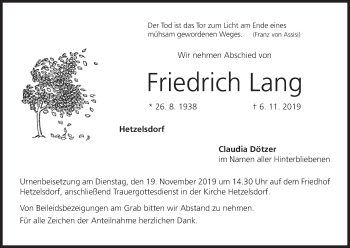 Anzeige von Friedrich Lang von MGO