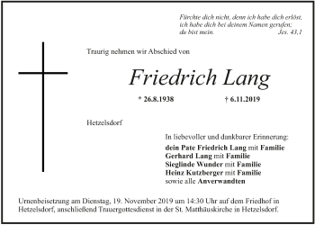 Anzeige von Friedrich Lang von MGO