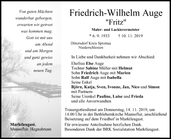 Anzeige von Friedrich-Wilhelm Auge von MGO