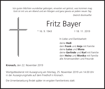 Anzeige von Fritz Bayer von MGO