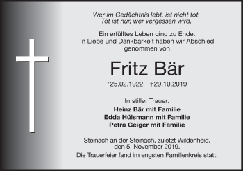 Anzeige von Fritz Bär von MGO