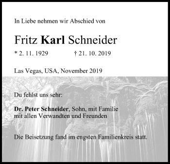 Anzeige von Fritz Karl Schneider von MGO