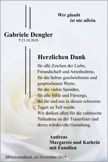 Anzeige von Gabriele Dengler von MGO