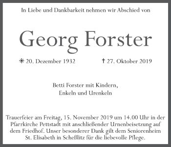 Anzeige von Georg Forster von MGO