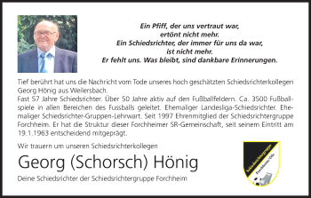 Anzeige von Georg Hönig von MGO