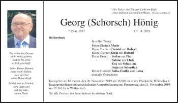 Anzeige von Georg Schorsch Hönig von MGO