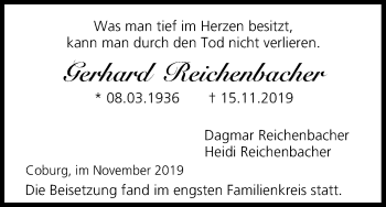 Anzeige von Gerhard Reichenbacher von MGO