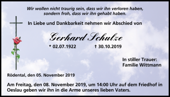 Anzeige von Gerhard Schulze von MGO