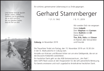 Anzeige von Gerhard Stammberger von MGO