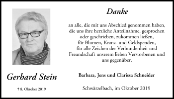 Anzeige von Gerhard Stein von MGO