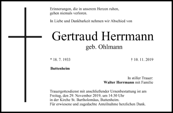 Anzeige von Gertraud Herrmann von MGO