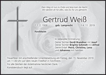 Anzeige von Gertrud Weiß von MGO
