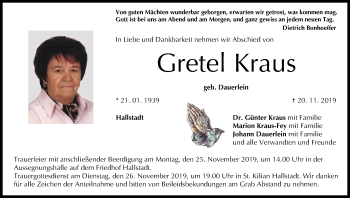 Anzeige von Gretel Kraus von MGO