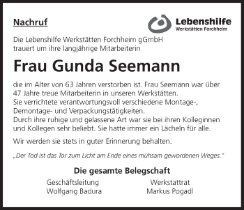 Anzeige von Gunda Seemann von MGO