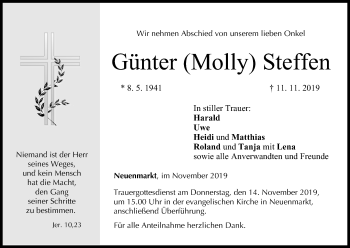 Anzeige von Günter Molly Steffen von MGO