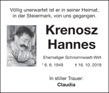 Anzeige von Hannes Krenosz von MGO