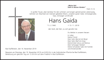 Anzeige von Hans Gaida von MGO