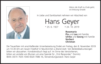 Anzeige von Hans Geyer von MGO