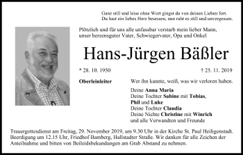 Anzeige von Hans-Jürgen Bäßler von MGO