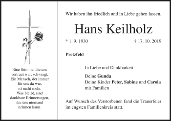 Anzeige von Hans Keilholz von MGO