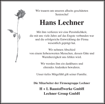 Anzeige von Hans Lechner von MGO
