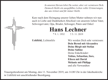Anzeige von Hans Lechner von MGO
