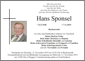 Anzeige von Hans Sponsel von MGO