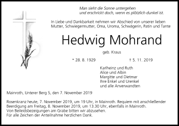 Anzeige von Hedwig Mohrand von MGO