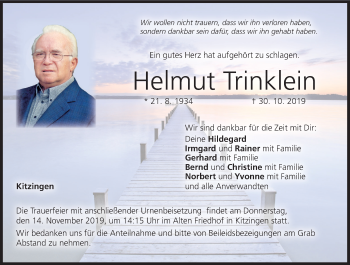 Anzeige von Helmut Trinklein von MGO