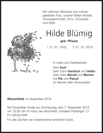 Anzeige von Hilde Blümig von MGO