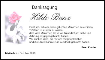 Anzeige von Hilde Bunz von MGO