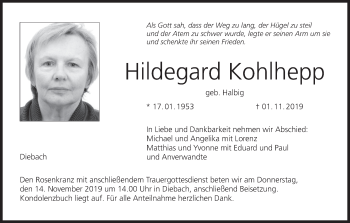 Anzeige von Hildegard Kohlhepp von MGO