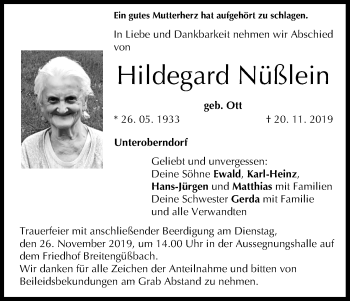 Anzeige von Hildegard Nüßlein von MGO