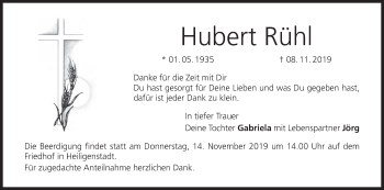 Anzeige von Hubert Rühl von MGO