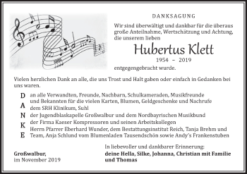 Anzeige von Hubertus Klett von MGO