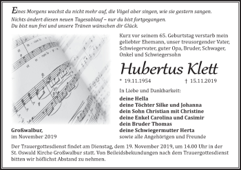 Anzeige von Hubertus Klett von MGO