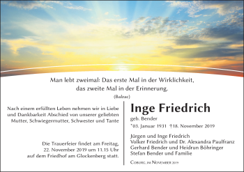 Anzeige von Inge Friedrich von MGO