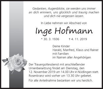 Anzeige von Inge Hofmann von MGO