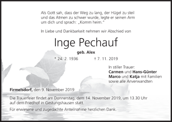 Anzeige von Inge Pechauf von MGO