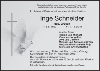 Anzeige von Inge Schneider von MGO
