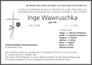 Anzeige von Inge Wawruschka von MGO