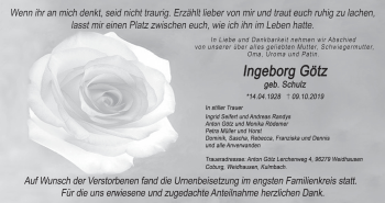 Anzeige von Ingeborg Götz von MGO