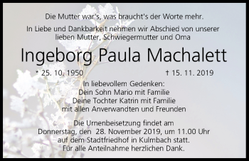Anzeige von Ingeborg Paula Machalett von MGO