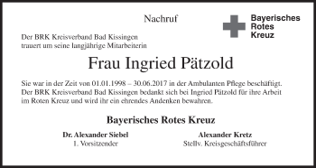 Anzeige von Ingried Pätzold von MGO
