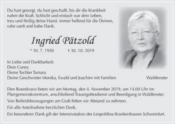 Anzeige von Ingried Pätzold von MGO